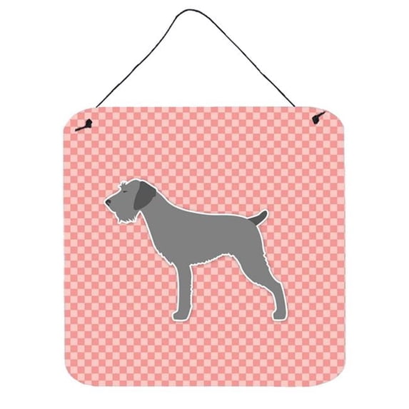 German Wirehaired Pointer Checkerboard Pink Wall or Door Hanging Prints