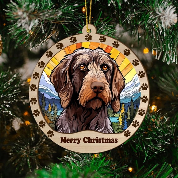 German Wirehaired Pointer Christmas Decorations, German Wirehaired Pointer Dog Christmas Stained Glass Christmas Tree, German Wirehaired Pointer Dog SunCatcher, Christmas Keepsake