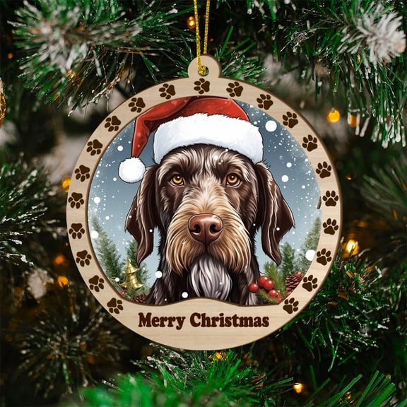 German Wirehaired Pointer Christmas Dog Ornament, German Wirehaired Pointer Dog Christmas Stained Glass, German Wirehaired Pointer Dog Suncatcher Christmas Tree Decor, Xmas Dog Gift