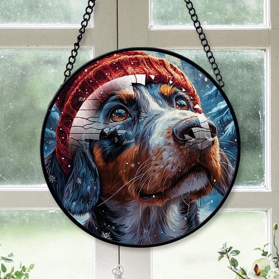 German Wirehaired Pointer Christmas Tree Decor 2025, German Wirehaired Pointer Dog Gifts, Christmas Tree Stained Glass SunCatcher for Windows Dog Christmas Tree, Haging Decor