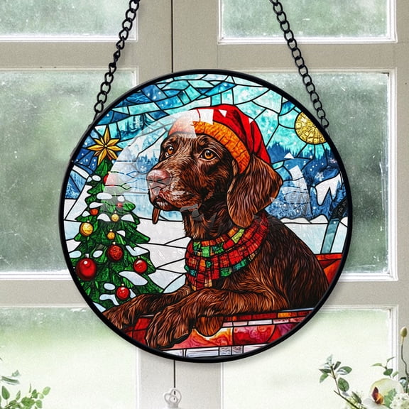 German Wirehaired Pointer Christmas Tree Dog Ornament 2025 - German Wirehaired Pointer Dog Christmas Stained Glass SunCatcher for Window, Dog Christmas Decoration, Christmas Keepsake