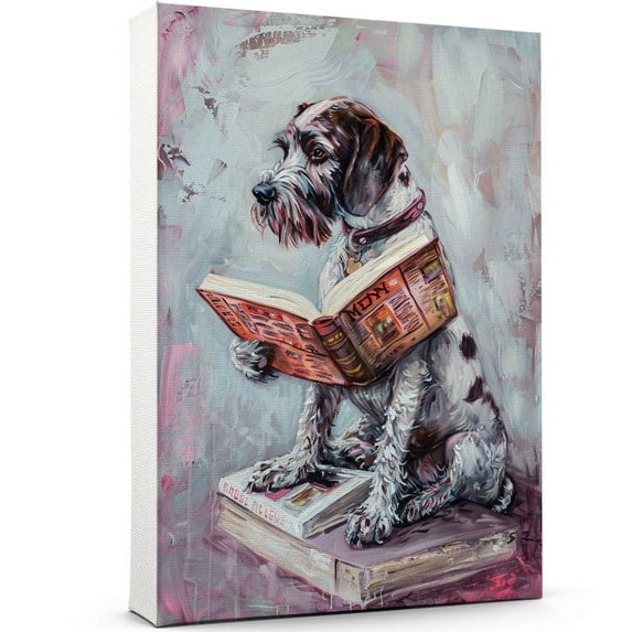 German Wirehaired Pointer Decor Poster Unframe, German Wirehaired Pointer Dog Canvas Wall Art, Dog Reading Book Canvas Print Painting Poster Wall Decor Dog Lovers Gifts