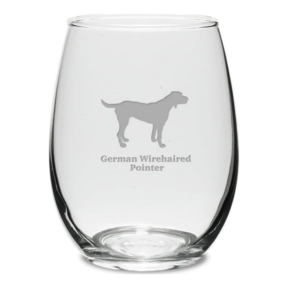 German Wirehaired Pointer Deep Etched 15 oz Stemless White Wine Glass