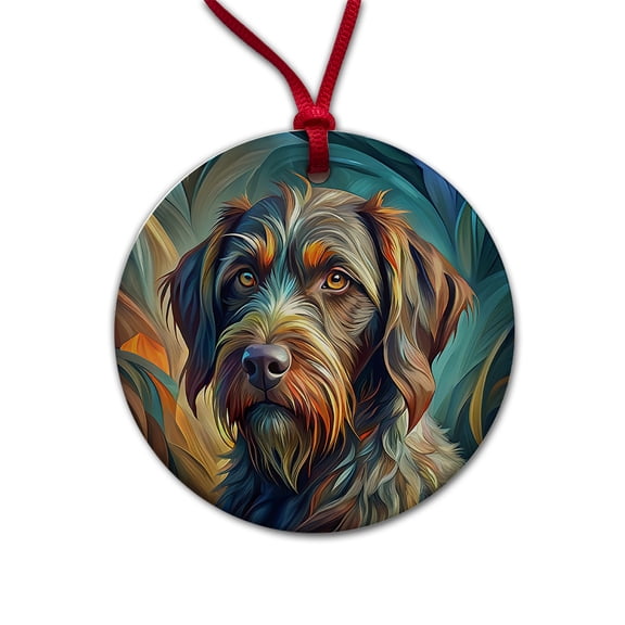 German Wirehaired Pointer Dog Abstract Stylized Art Christmas Tree Holiday Round Ceramic Ornament