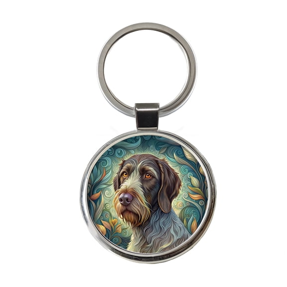 German Wirehaired Pointer Dog Art Nouveau Metal Round Keychain