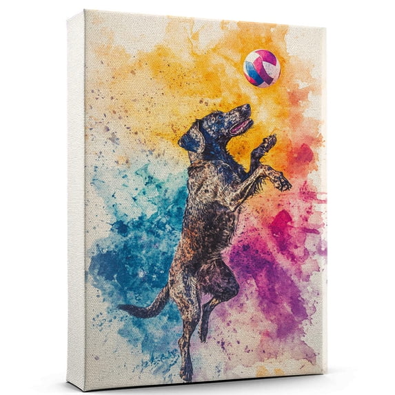 German Wirehaired Pointer Dog Canvas Volleyball Stretched Canvas Size 8x12 – Funny German Wirehaired Pointer Dog Canvas Wall Decor, Funny Dog Wall Art for Volleyball Room