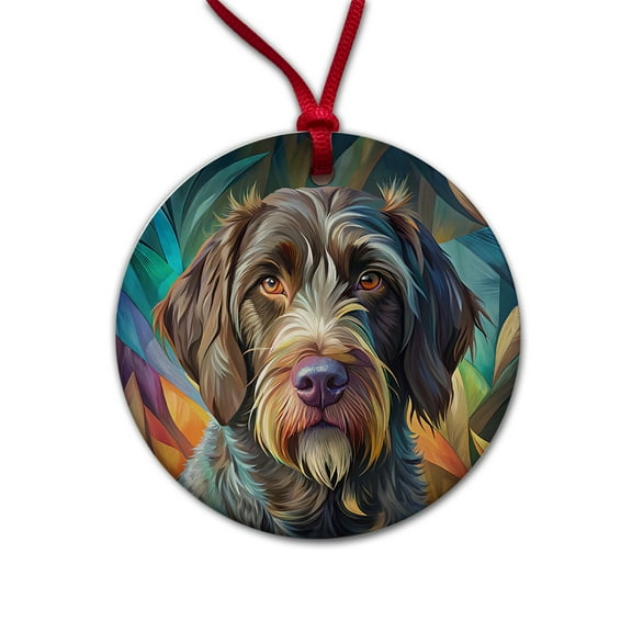 German Wirehaired Pointer Dog Contemporary Art Christmas Tree Holiday Round Ceramic Ornament