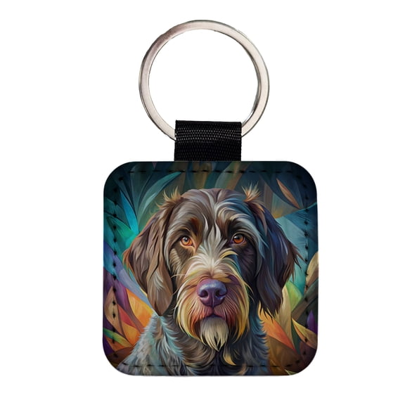 German Wirehaired Pointer Dog Contemporary Art Faux Leather Square Keychain