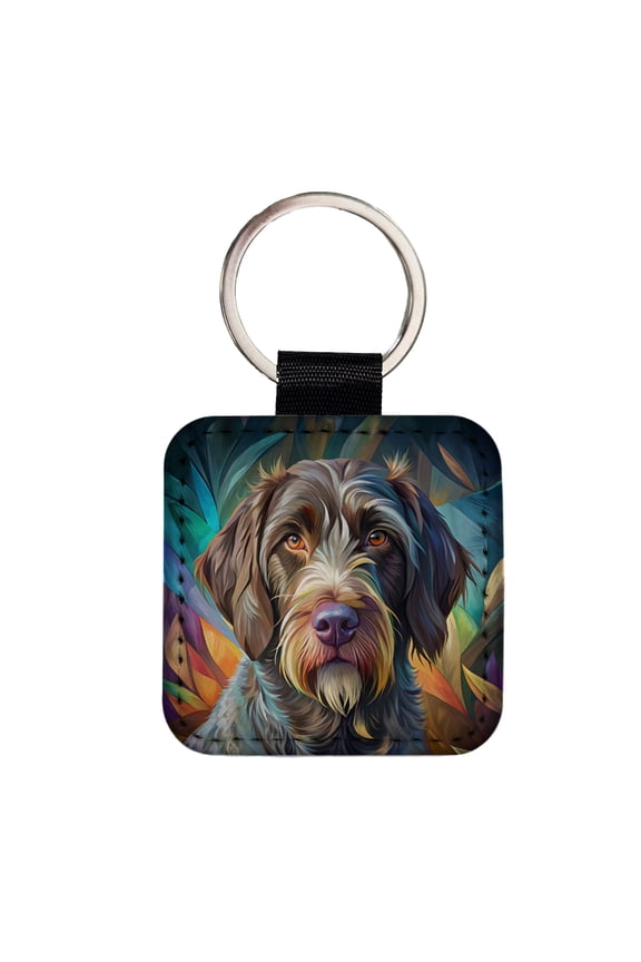 German Wirehaired Pointer Dog Contemporary Art Faux Leather Square Keychain