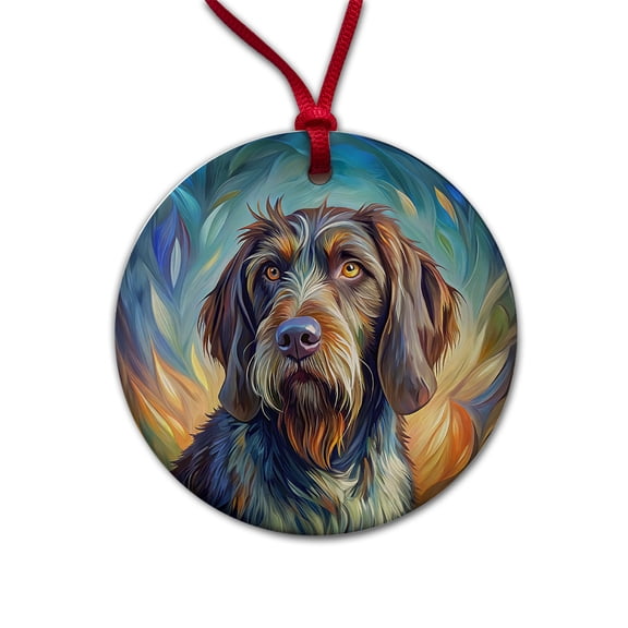 German Wirehaired Pointer Dog Expressionism Art Christmas Tree Holiday Round Ceramic Ornament