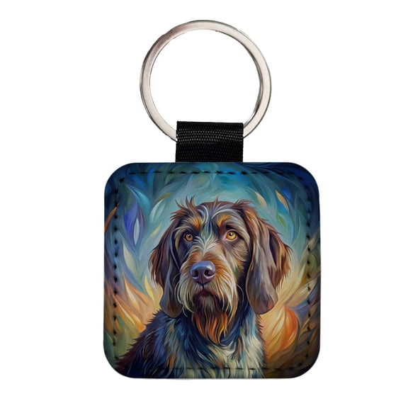 German Wirehaired Pointer Dog Expressionism Art Faux Leather Square Keychain
