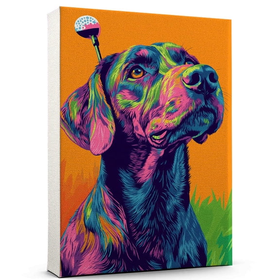 German Wirehaired Pointer Dog Golf Art Canvas German Wirehaired Pointer Dog Playing Golf Wall Art, Dog Lover Canvas, Sports Theme Decor for Living Room