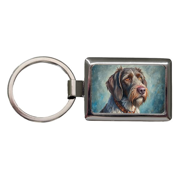 German Wirehaired Pointer Dog Illustration Metal Rectangle Keychain