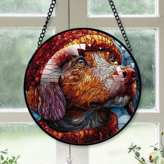 German Wirehaired Pointer Dog Ornament Christmas 2025 - German Wirehaired Pointer Dog Christmas Stained Glass SunCatcher for Window, Dog Xmas Holiday Home Decor