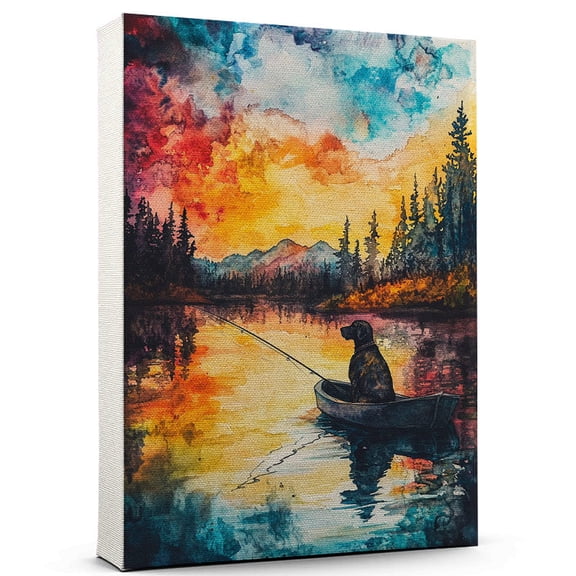German Wirehaired Pointer Dog Playing Fishing Wall Canvas German Wirehaired Pointer Canvas Art for Dog Lovers, Fishing Canvas and Unique Room Decor