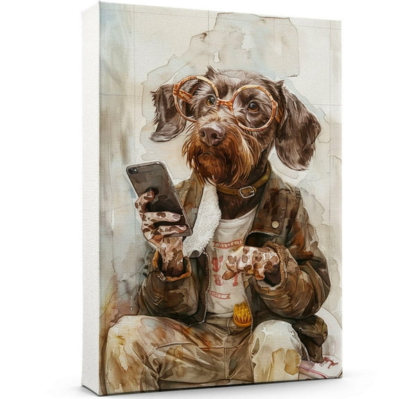 German Wirehaired Pointer Dog Poster Print Bathroom Decor - German Wirehaired Pointer Dog Canvas Wall Art For Bedroom Decor - Abstract Canvas Wall Art - Dog Wall