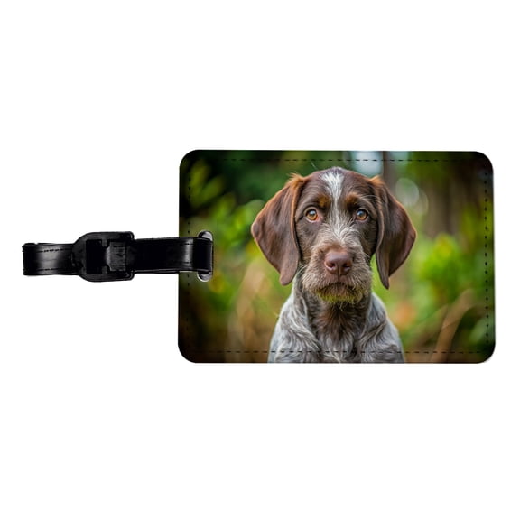German Wirehaired Pointer Dog Puppy Photo Faux Leather Travel Luggage Tag
