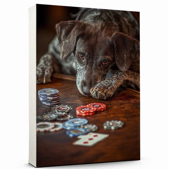 German Wirehaired Pointer Dog Stretched Canvas Size 8x12 Poker Canvas – Cute German Wirehaired Pointer Canvas Wall Art of Puppy Playing Poker, Perfect for Dog and Sports Fans