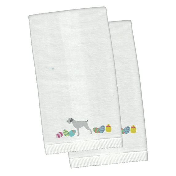 German Wirehaired Pointer Easter White Embroidered Plush Hand Towel Set of 2
