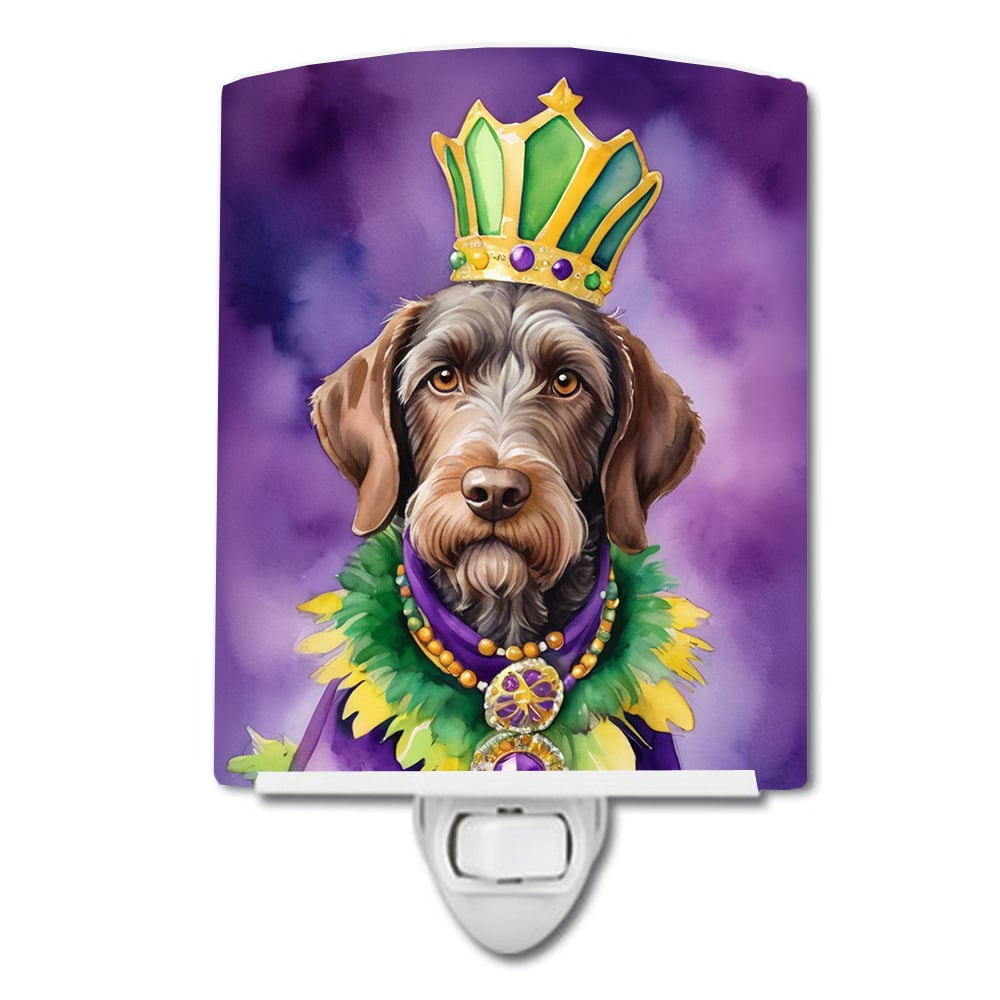 German Wirehaired Pointer King of Mardi Gras Ceramic Night Light 4 in x 6 in