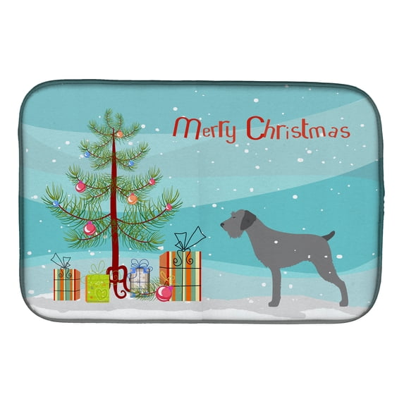 German Wirehaired Pointer Merry Christmas Tree Dish Drying Mat