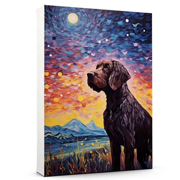 German Wirehaired Pointer Starry Night Dog Canvas Print - Van Gogh Inspired Dog Wall Art Decor - Makes a Great Gift for Home Decor, Living Room, Bedroom - Ready to Frame
