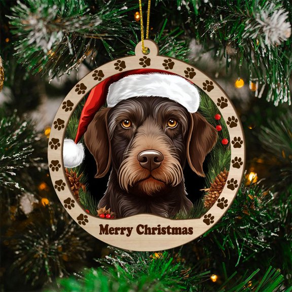 German Wirehaired Pointer Xmas Dog Ornament, German Wirehaired Pointer Dog Stained Glass Window Hanging Christmas Tree Decor, German Wirehaired Pointer Dog Suncatcher Christmas