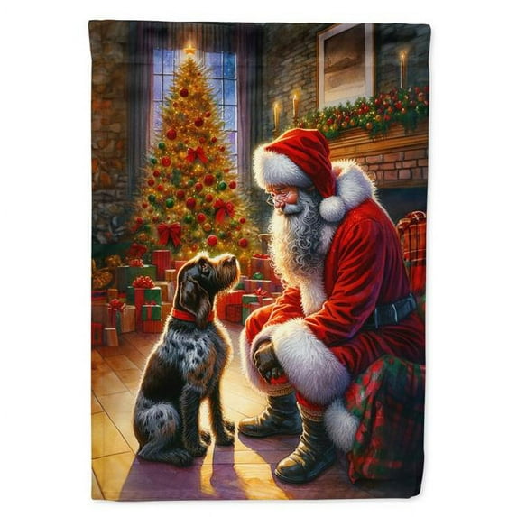 German Wirehaired Pointer and Santa Claus House Flag