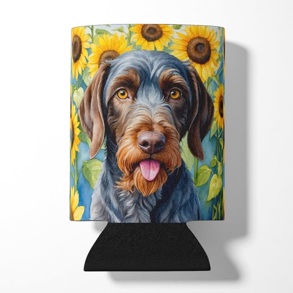 German Wirehaired Pointer in Sunflowers Can or Bottle Hugger 3 in x 5 in