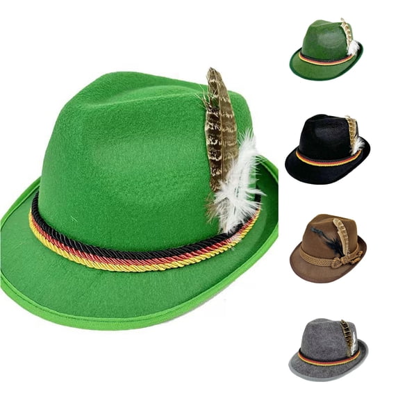 German Woven Fabric Feather Hat for Festival and Stage Performances