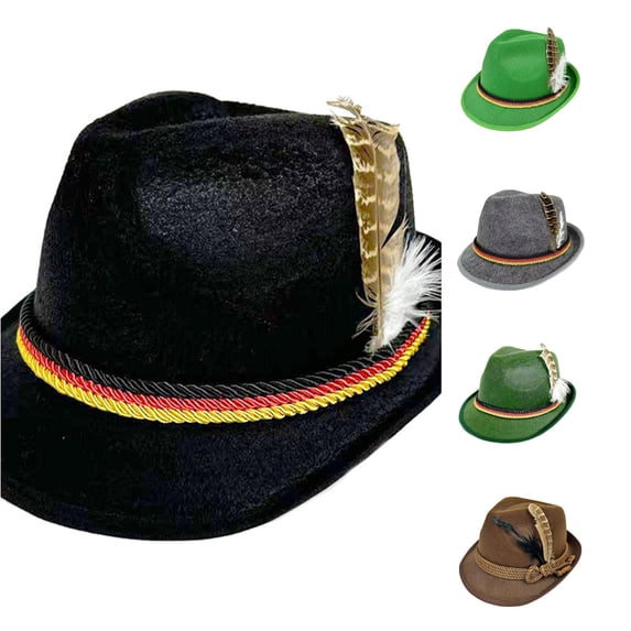 German Woven Fabric Feather Hat for Festival and Stage Performances