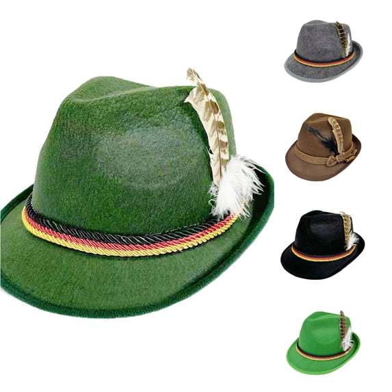 German Woven Fabric Feather Hat for Festival and Stage Performances