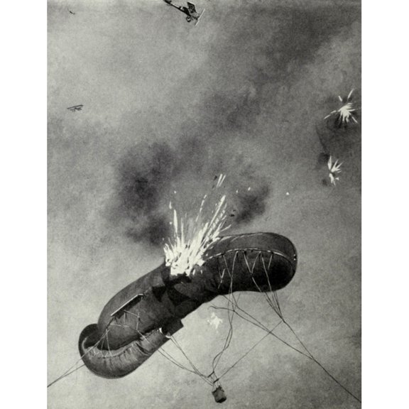 German Ww1 Observation Balloons Attacked By British Planes. June 1916. As Allied Forces Organized Before The Somme