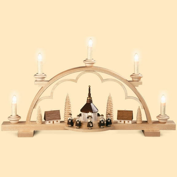 German candle arch Carolers small village, length 57 cm / 22 inch, natural, electrical illuminated (120V, 50Hz for USA and Japan), original Erzgebirge by Mller Seiffen