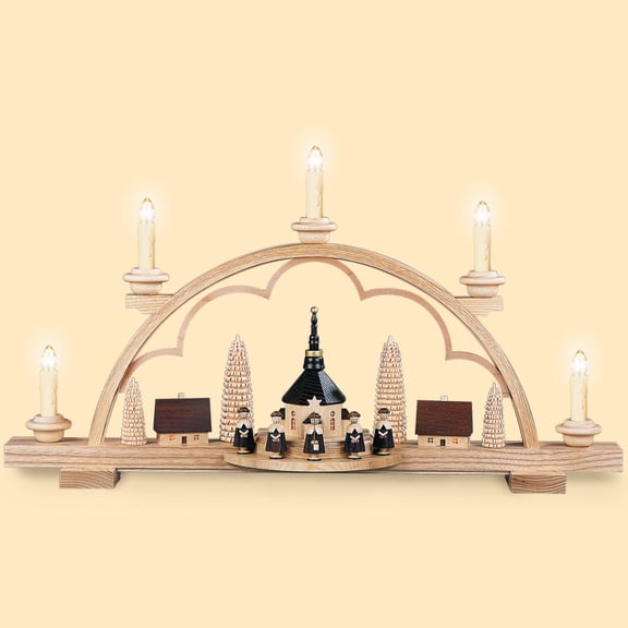 German candle arch Carolers small village, length 57 cm / 22 inch, natural, electrical illuminated (230V, 50Hz not for USA and Japan), original Erzgebirge by Mller Seiffen