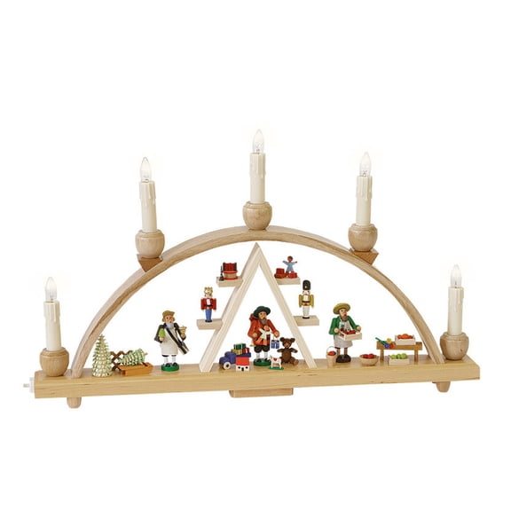 German candle arch Christmas fair, length 48 cm / 19 inch, natural, electrically illuminated, original Erzgebirge by Richard Glaesser Seiffen