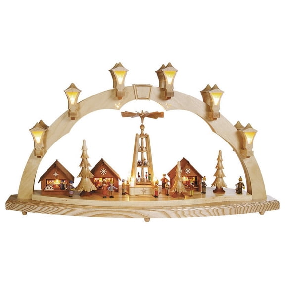 German candle arch Christmas fair, length 80 cm / 32 inch, natural, electrically illuminated, original Erzgebirge by Richard Glaesser Seiffen