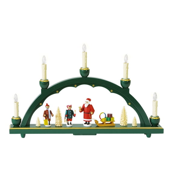 German candle arch Santa Claus, length 48 cm / 19 inch, natural, electrically illuminated, original Erzgebirge by Richard Glaesser Seiffen