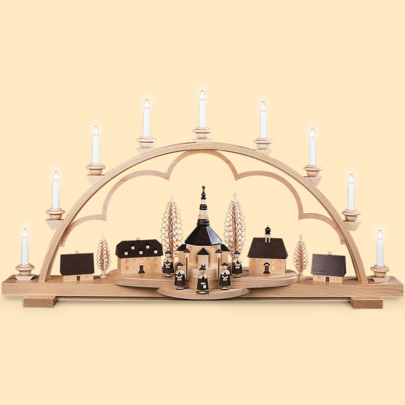 German candle arch Village of Seiffen, length 102 cm / 40 inch, natural