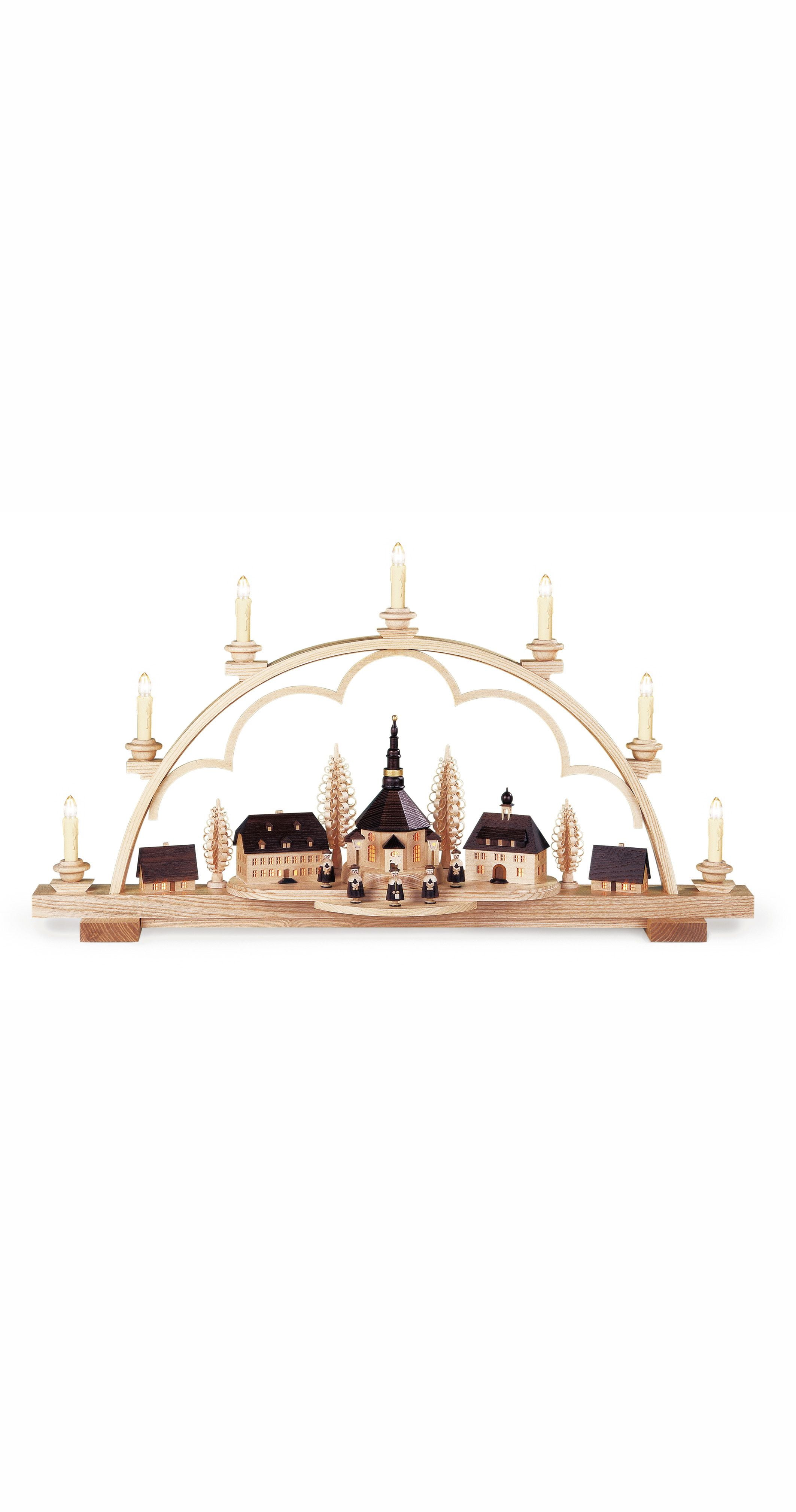 German candle arch Village of Seiffen, length 80 cm / 31 inch, natural