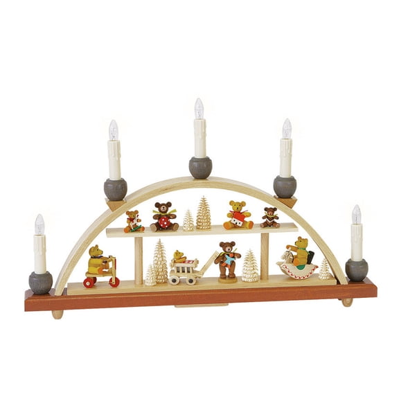 German candle arch bear children, length 48 cm / 19 inch, natural, electrically illuminated, original Erzgebirge by Richard Glaesser Seiffen