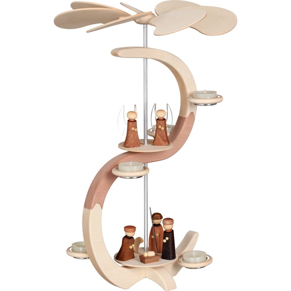 German christmas pyramid, 2-tier, height 46 cm / 18 inch, natural, original Erzgebirge by Seiffener Volkskunst SV 16301