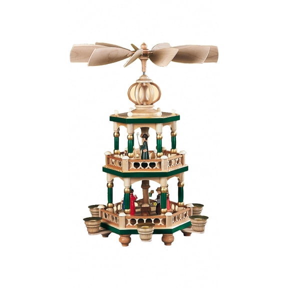 German christmas pyramid Christmas story, 2-tier, height 42 cm / 17 inch, hand-painted, original Erzgebirge by Mller Seiffen