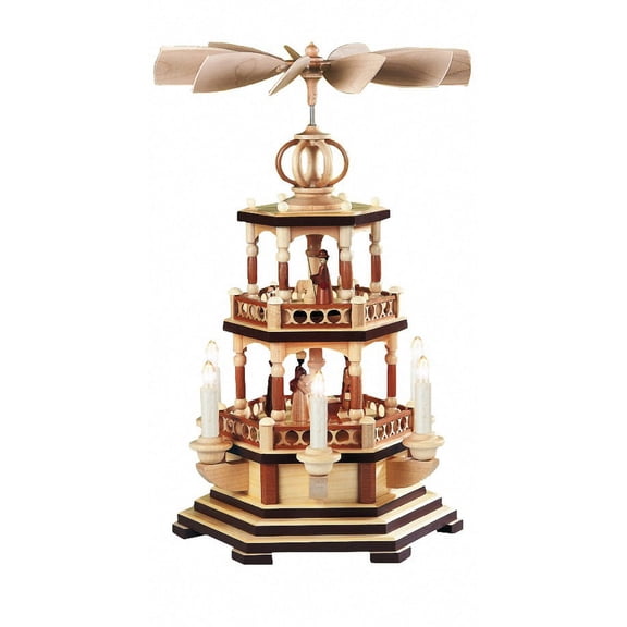 German christmas pyramid Christmas story, 2-tier, height 47 cm / 19 inch, electrical illuminated and driven (120V, 50Hz for USA and Japan), natural, original Erzgebirge by Mller Seiffen