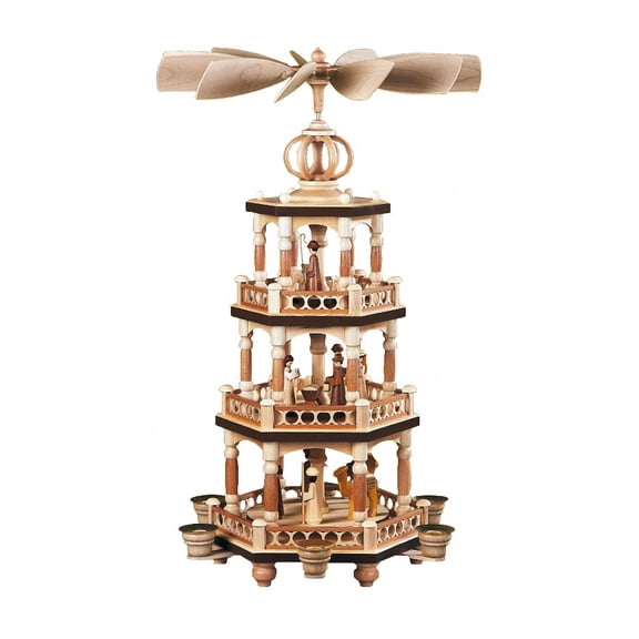German christmas pyramid Christmas story, 3-tier, height 52 cm / 20 inch, natural, original Erzgebirge by Mller Seiffen