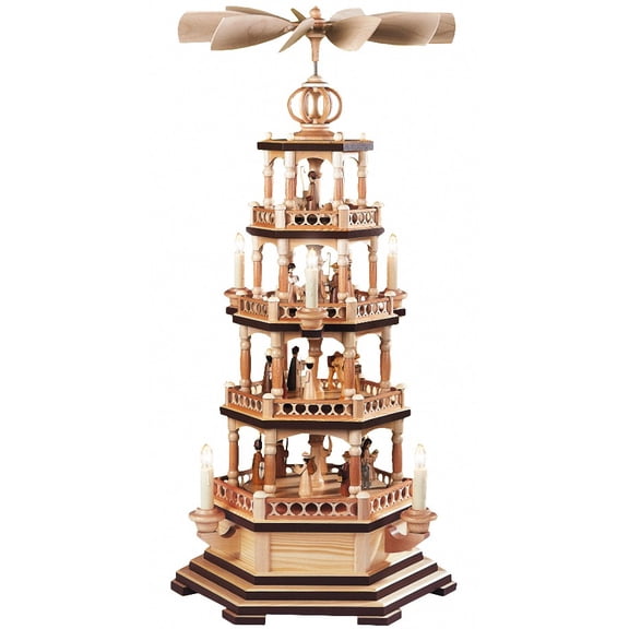 German christmas pyramid Christmas story, 4-tier, height 72 cm / 28 inch, electrical illuminated and driven (230V, 50Hz not for USA and Japan), natural, original Erzgebirge by Mller Seiffen