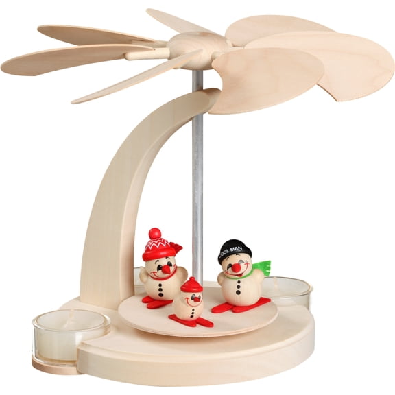 German christmas pyramid Cool-man winter sports, 1-tier, height 18 cm / 7 inch, natural, original Erzgebirge by Seiffener Volkskunst