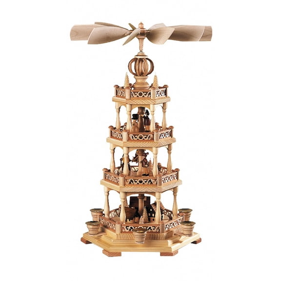 German christmas pyramid Erzgebirge motif, 3-tier, height 58 cm / 23 inch, natural, original Erzgebirge by Mller Seiffen