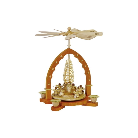 German christmas pyramid Music-playing angels, height 27 cm / 11 inch, natural, original Erzgebirge by Richard Glaesser Seiffen