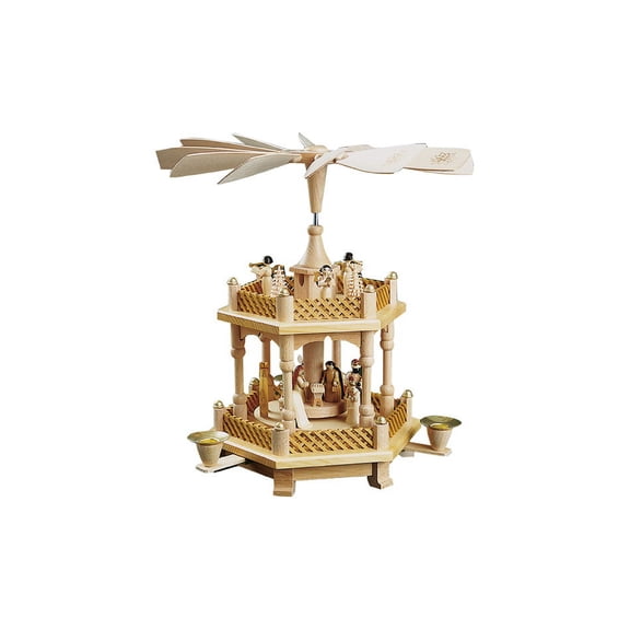 German christmas pyramid Nativity scene, 1-tier, height 33 cm / 13 inch, natural, original Erzgebirge by Richard Glaesser Seiffen